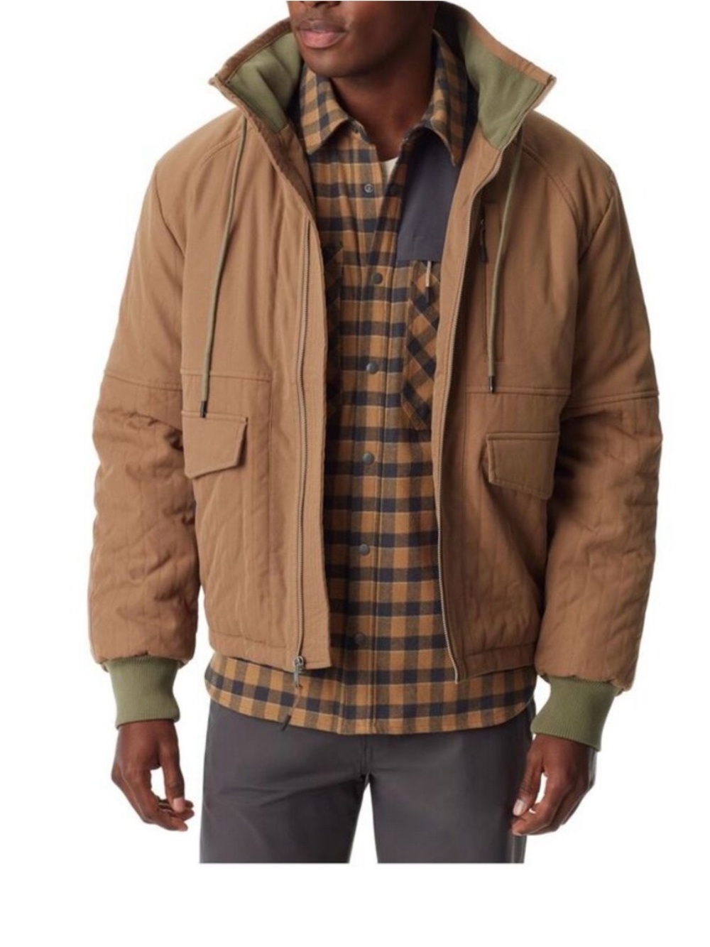 Men's Quilted Jacket in Tan with Olive Trim NWT size Small